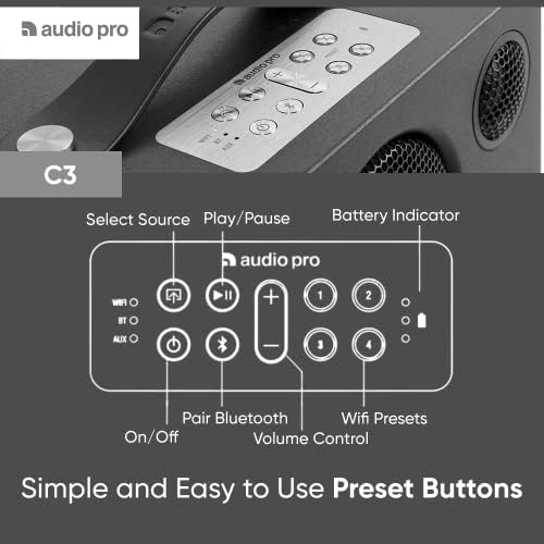 Audio Pro Addon C3 רמקול Bluetooth אלחוטי | נאמנות גבוהה, נטענת, נואמת ניידת לחוץ, בית, קמפינג, נסיעות,